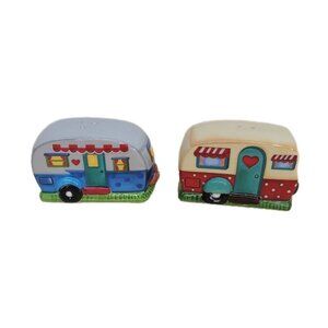 RV Campers Trailers Salt and Pepper Shakers Travel Red Polka Dots Hearts Blue